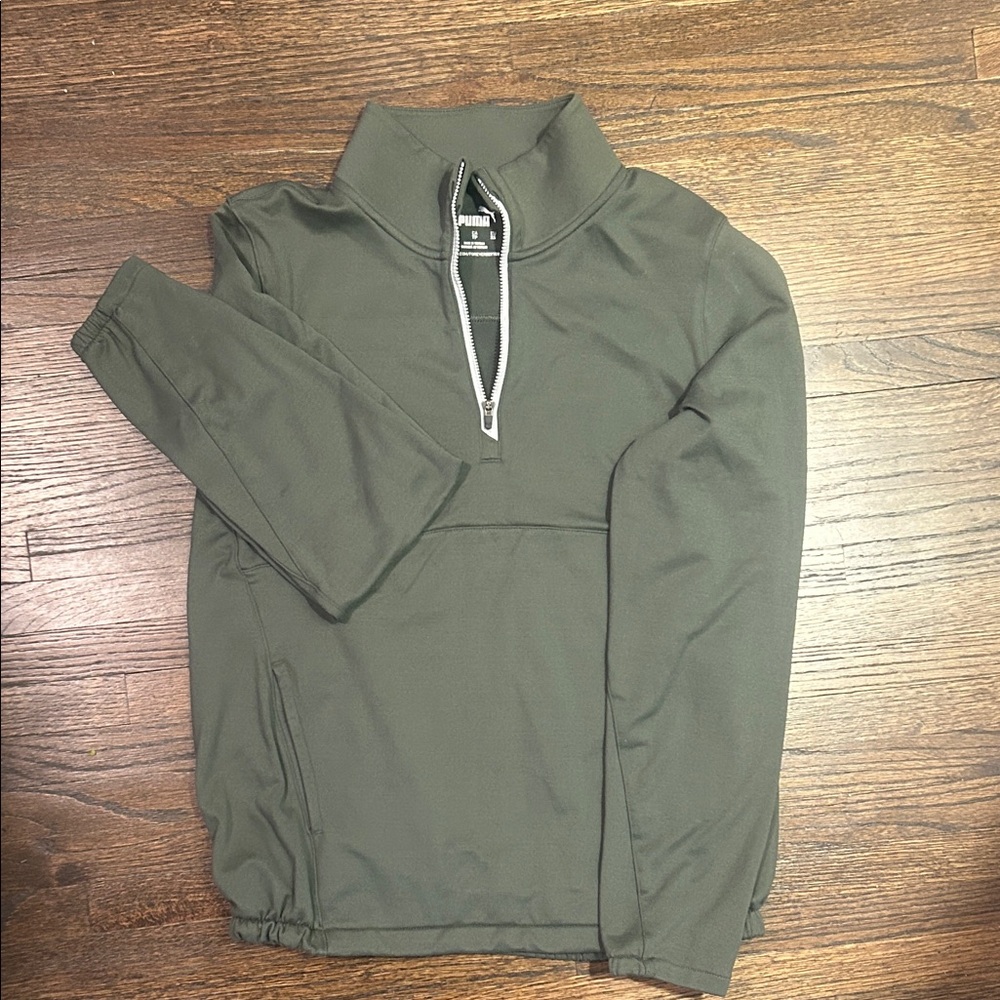 Puma Women's V-Neck Sweater in Olive Green